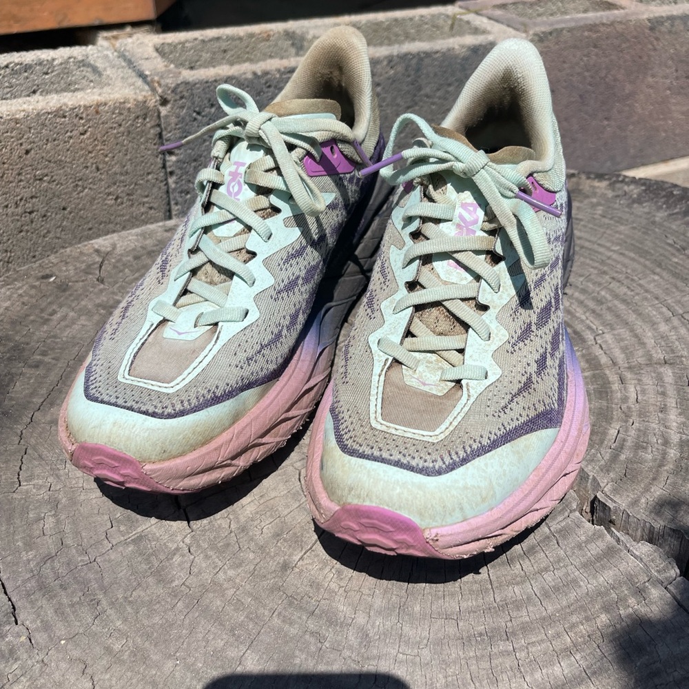 Hoka Women's Mint Green and Pink Sneakers